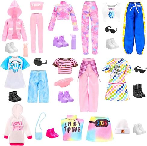 15 Pirces 11.5 Inch Girl Doll Clothes & Accessories Including 5 Colorful T-Shirt, 5 Denim Pants Jeans, 5 Pairs of Sneakers for Girl Dolls Casual Outfit Accessories in Kuwait