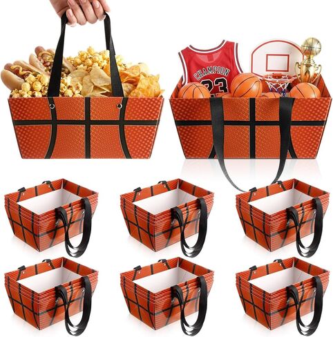 Glenmal 24 Pcs Football Baskets for Gifts 9.8 x 6.5 x 4.3 Inch Empty Football Senior Night Kraft Paper Baskets with Handles Empty Fillable for Sports Party Favors Holiday Gifts Packaging in Saudi Arabia
