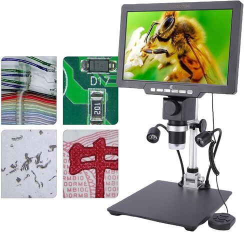 ciciglow مجهر رقمي 10.1 بوصة، مكبر مجهر 2000X HD IPS للخطأ مع 8 مصابيح LED، مجاهر لحام LCD بدقة 12 ميجابكسل للبالغين مع شاشة، عرض الكمبيوتر الشخصي in Kuwait