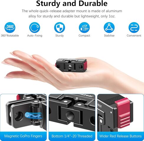 AMAZEAR Metal Magnetic Quick-Release Mount for DJI OSMO 360 Action 5 Pro Accessories, Upgraded Aluminum Alloy QR Adapter for Action 3/4 with Horizontal Rotation Fuction, Black-Red in Saudi Arabia