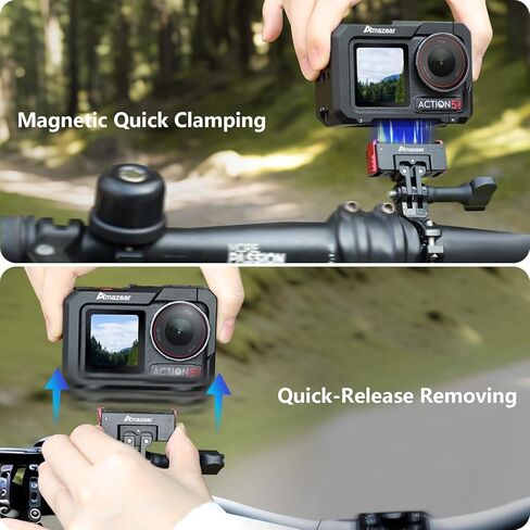 AMAZEAR Metal Magnetic Quick-Release Mount for DJI OSMO 360 Action 5 Pro Accessories, Upgraded Aluminum Alloy QR Adapter for Action 3/4 with Horizontal Rotation Fuction, Black-Red in Saudi Arabia
