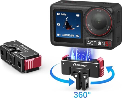 AMAZEAR Metal Magnetic Quick-Release Mount for DJI OSMO 360 Action 5 Pro Accessories, Upgraded Aluminum Alloy QR Adapter for Action 3/4 with Horizontal Rotation Fuction, Black-Red in Saudi Arabia