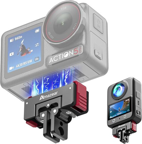 AMAZEAR Metal Magnetic Quick-Release Mount for DJI OSMO 360 Action 5 Pro Accessories, Upgraded Aluminum Alloy QR Adapter for Action 3/4 with Horizontal Rotation Fuction, Black-Red in Saudi Arabia