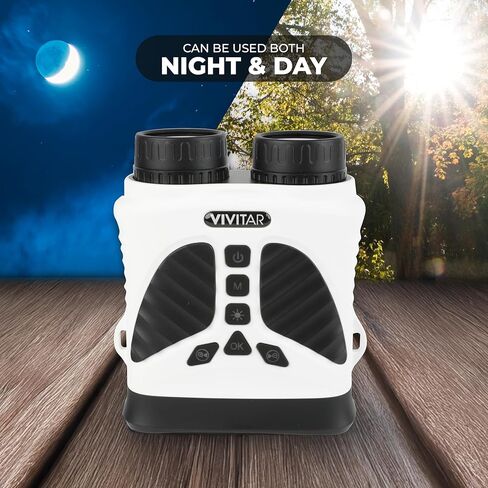 Vivitar - Digital Camera Binocular, 16MP High-Resolution Photos, Full QHD 2.7K Video, Day & Night Use, Compact Design, Soft Rubber Drop-Resistant Red Body, for Sports, Travel & Outdoors (White) in Saudi Arabia