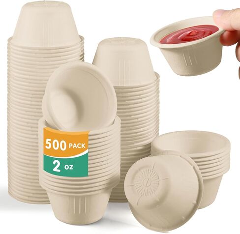 [2oz, 500-Pack Compostable Souffle Cups, Biodegradable Paper Portion Cups Made from Bagasse, Leak-Proof & Sturdy for Dips, Dressings, Samples (Perfect for Restaurants & Catering) in Saudi Arabia
