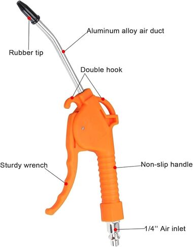 Industrial air blow gun with angled nozzle Handle-style design, 1/4-inch inlet 8 bar pressure rating Pneumatic compressor accessory tool Dust removal and cleaning gun in Kuwait