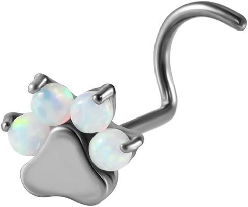 20G Cute Opal Paw Nose Screw Rings Studs for Women Hypoallergenic G23 Titanium Corkscrew Nose Stud Ring Screws Dainty Nostril Piercing Jewelry in Kuwait