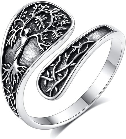 INFUSEU Skull Flower Spoon Rings for Women Sterling Silver 925 Vintage Goth Gothic Jewelry Cool Skeleton Bone Wrap Open Ring Hippie Adjustable Thumb Index Mid Finger Gift in Saudi Arabia