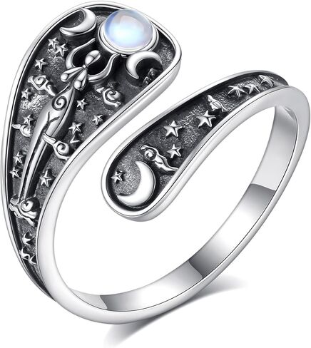INFUSEU Skull Flower Spoon Rings for Women Sterling Silver 925 Vintage Goth Gothic Jewelry Cool Skeleton Bone Wrap Open Ring Hippie Adjustable Thumb Index Mid Finger Gift in Saudi Arabia