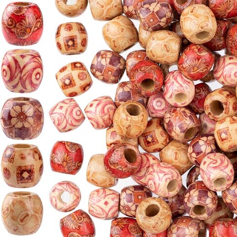 100pcs Wooden Beads for Crafts, Large Hole Natural Wood Hair Bead, Vintage Wooden Spacer Beads for Macrame Necklace Bracelet DIY Craft Handmade Decor- Wood Color in Saudi Arabia
