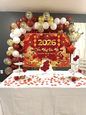 Vietnamese New Year 2026 Backdrop 8x6FT Red Vietnamese Lunar New Year of The Horse Photography Background New Years Party Decorations Supplies Photo Props in Saudi Arabia