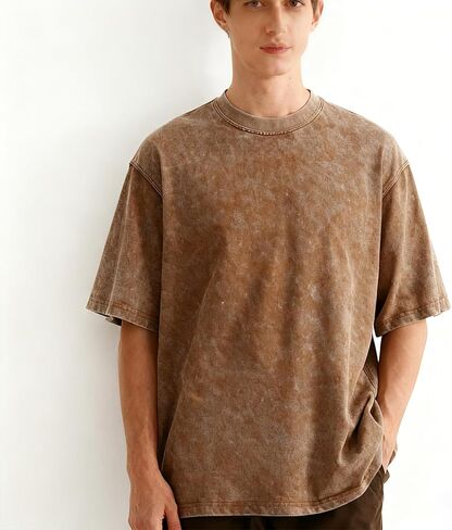 Men's T-Shirts Oversized Unisex Short Sleeves Casual Loose Wash Solid Basic Tee Tops in Saudi Arabia