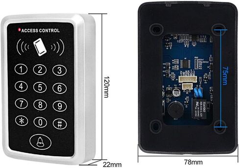 قارئ لوحة مفاتيح التحكم في الوصول RFID T12 مع غطاء مقاوم للماء، ولوحة مفاتيح معدنية، وتخزين 1000 بطاقة ودبابيس، بالإضافة إلى 10 سلاسل مفاتيح 125 كيلو هرتز بألوان مختلطة in Kuwait