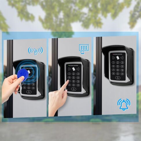 قارئ لوحة مفاتيح التحكم في الوصول RFID T12 مع غطاء مقاوم للماء، ولوحة مفاتيح معدنية، وتخزين 1000 بطاقة ودبابيس، بالإضافة إلى 10 سلاسل مفاتيح 125 كيلو هرتز بألوان مختلطة in Kuwait