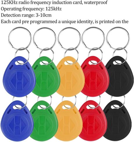 قارئ لوحة مفاتيح التحكم في الوصول RFID T12 مع غطاء مقاوم للماء، ولوحة مفاتيح معدنية، وتخزين 1000 بطاقة ودبابيس، بالإضافة إلى 10 سلاسل مفاتيح 125 كيلو هرتز بألوان مختلطة in Kuwait