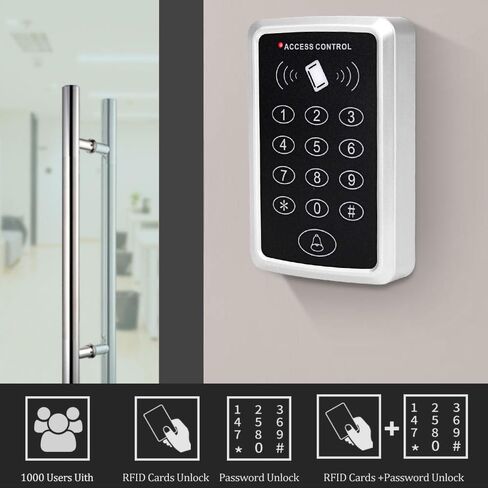قارئ لوحة مفاتيح التحكم في الوصول RFID T12 مع غطاء مقاوم للماء، ولوحة مفاتيح معدنية، وتخزين 1000 بطاقة ودبابيس، بالإضافة إلى 10 سلاسل مفاتيح 125 كيلو هرتز بألوان مختلطة in Kuwait