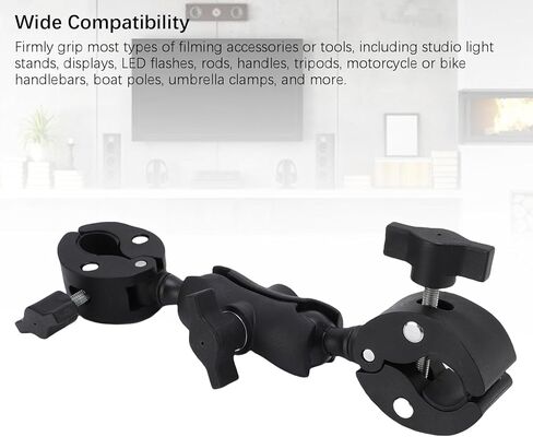 EBTOOLS دعامة تثبيت بمشبك مزدوج، ذراع مفصلية برأس كروي 360 درجة مع وسادات مطاطية غير قابلة للانزلاق، لمظلة سطح المكتب وحامل ضوء الكاميرا وعمود التصوير الفوتوغرافي واستديو الفيديو in Kuwait