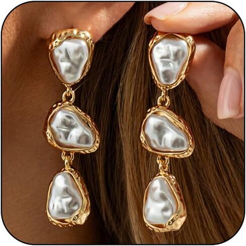 Dainty Chunky Gold Irregular Pearl Drop Earrings Trendy, Vintage Statement Baroque Pearls Earring Dangling for Women Thick Prom Party Y2k Jewelry Gift in Saudi Arabia