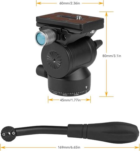 Yoidesu Tripod Fluid Head Pan Tilt Head with Handle, Aluminum Alloy for Camera Phone Panorama Photography, Load up to 6.61 lbs /3kg in Saudi Arabia