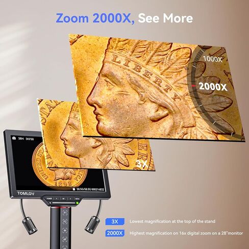 TOMLOV مجهر رقمي للتركيز التلقائي TM3K-AF Flex: 3K Flex Arm HDMI لحام للبالغين + TOMLOV DM602 Pro 10.1 "HDMI مجهر رقمي 2000x in Saudi Arabia