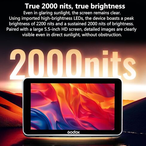 Godox GM6S Pro Kit 1 شاشة مراقبة ميدانية للكاميرا DSLR، شاشة لمس 5.5 بوصة، مدخل/حلقة HDMI 2000 Nits 4K، استيراد LUT ثلاثي الأبعاد، HD 1920x1080 IPS، لقطة شاشة، شاشة على الكاميرا مع غطاء مظلة in Kuwait