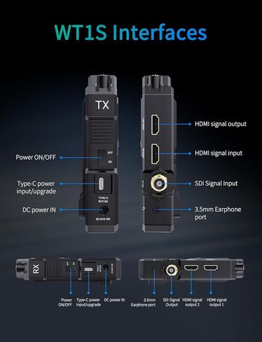 نظام نقل الفيديو اللاسلكي FEELWORLD WT1S 4K SDI Dual HDMI مع مسافة نقل 1000 قدم، 0.08 ثانية، زمن انتقال منخفض، اتصال داخلي مزدوج كامل، بث مباشر in Saudi Arabia