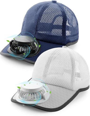 Yaomiao 2 Pcs Baseball Cap with Fan Unisex Sun Protection USB Charging Fan Mesh Hat for Summer Outdoor in Kuwait
