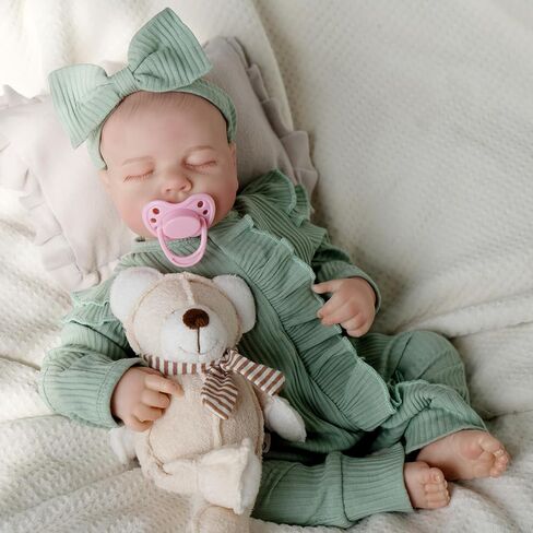 Jirachi Lifelike Reborn Baby Dolls Girl, 18-inch Full Body Soft Vinyl Sleeping Realistic Newborn Baby Dolls Anatomically Correct Real Life with Feeding Toy for Kids Age 3+ in Kuwait