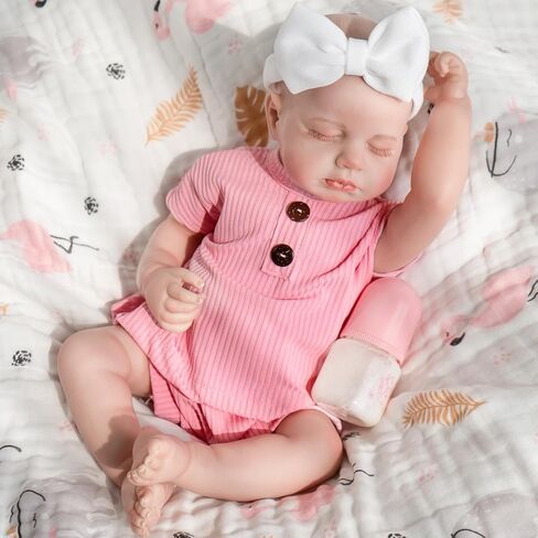 Jirachi Lifelike Reborn Baby Dolls Girl, 18-inch Full Body Soft Vinyl Sleeping Realistic Newborn Baby Dolls Anatomically Correct Real Life with Feeding Toy for Kids Age 3+ in Kuwait