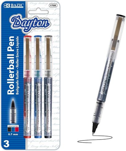 BAZIC Products B Dayton Asst. Color Rollerball Pen w/Metal Clip (3/Pk), Black/Blue/Red in Saudi Arabia
