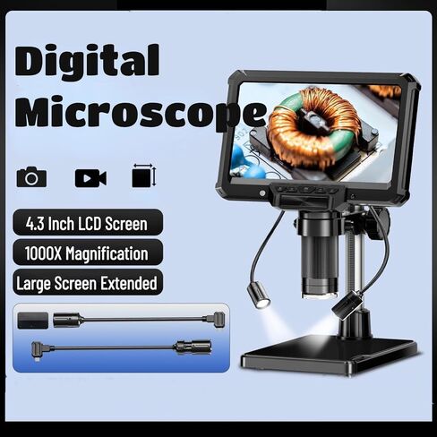 مجهر رقمي Jectse مقاس 4.3 بوصة، تكبير 1000X وشاشة HD 1080P مع كاميرا 10 ميجابكسل، 8 مصابيح LED لفحص المجوهرات وإصلاح لحام ثنائي الفينيل متعدد الكلور in Kuwait