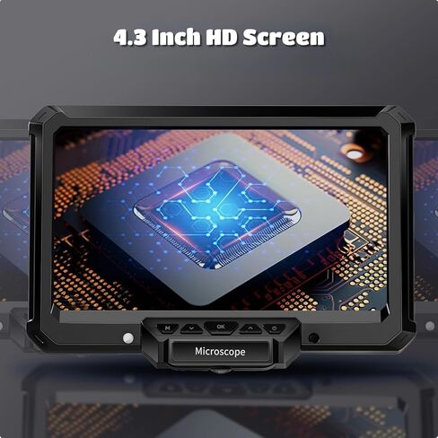 مجهر رقمي Jectse مقاس 4.3 بوصة، تكبير 1000X وشاشة HD 1080P مع كاميرا 10 ميجابكسل، 8 مصابيح LED لفحص المجوهرات وإصلاح لحام ثنائي الفينيل متعدد الكلور in Kuwait