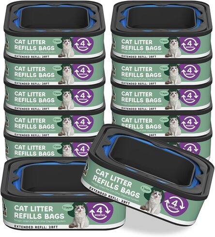Cat Streter Recling Cartridge 28ft ، متوافق مع Standard Genie Standard ، بالإضافة إلى XL ، XL+ Pail ، أكياس نفايات الحيوانات الأليفة المكونة من 7 طبقات 8 حزمة in Kuwait