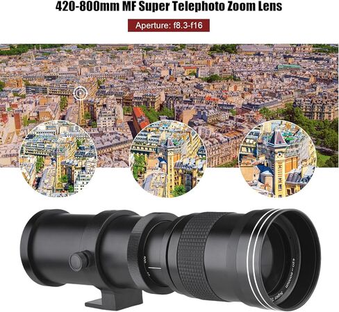 Andoer 420-800mm f/ 8.3 Manual Telephoto Zoom Lens for Canon EOS Rebel SL2 SL1 T3 T3i T4i T5 T5i T6 T6i T6s T7 T7i 4000D 6D 7D 60D 70D 77D 80D 5D II/III/IV 550D 650D in Saudi Arabia