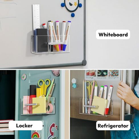 NIUBEE Magnetic Dry Erase Marker Holder for Whiteboard, Acrylic Magnetic Pen Holder for Refrigerator, Fridge, Locker, Magnet Pencil Cup Organizer for Classroom, Office, School, Home, Work, Desk in Saudi Arabia