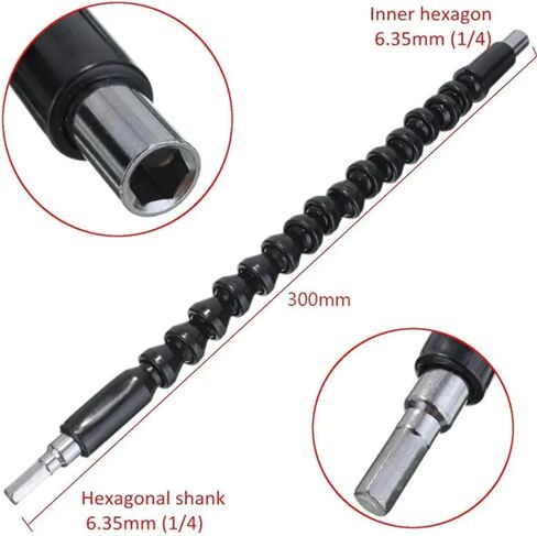 1pc Hex Shank Drill Bit Extension Bar Flexible Metal Bendable Plastic Coiled Cable with 1/4" Inner Hex Head, Black Electric Screwdriver Accessory for Tight Spaces & Corner Work in Saudi Arabia