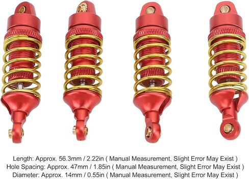 4Pcs RC Car Shock Absorber Aluminum Alloy Stable High Elasticity Front Rear Shock Damper for TRAXXAS E Revo 1/16 RC Car (Red) in Saudi Arabia