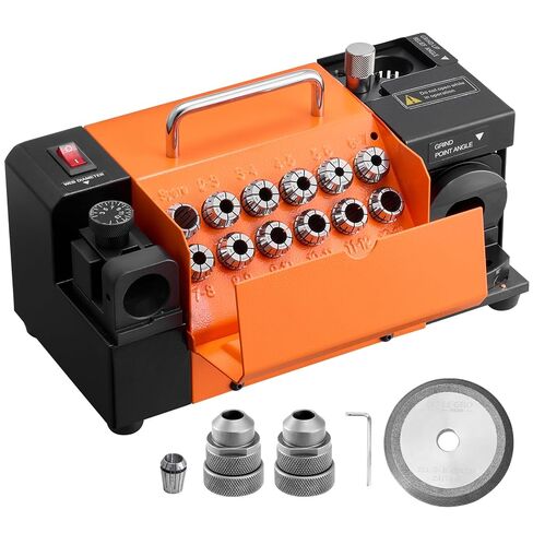 VEVOR Drill Bits Sharpener MR-13B+, 3-15mm Drill Bit Grinder Sharpener with Adjustable Lip Relief Angle & 95°-135° Point Angle, 5800RPM High Speed Re-Sharpener with 13 Collets, CBN & SDC Wheels in Saudi Arabia