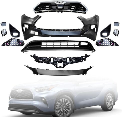 Complete Front Bumper Grille Assembly Compatible with 2024-2025 Toyota Tacoma with Fog Light Brackets & Valance | Direct Replacement | Textured Black Finish in Saudi Arabia