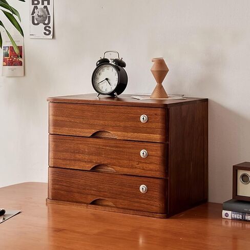 Desktop Organizer Storage Box - 1/2/3/4 Tier Flat File Cabinet Storage, Desktop File Cabinet, Desktop Drawer Cabinet With Lock, Wooden File Cabinet, Desktop Storage Cabinet/Data Cabinet(E,3 drawer) in Kuwait