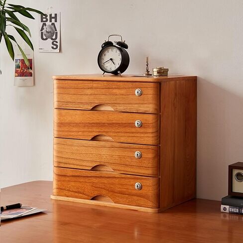 Desktop Organizer Storage Box - 1/2/3/4 Tier Flat File Cabinet Storage, Desktop File Cabinet, Desktop Drawer Cabinet With Lock, Wooden File Cabinet, Desktop Storage Cabinet/Data Cabinet(E,3 drawer) in Kuwait