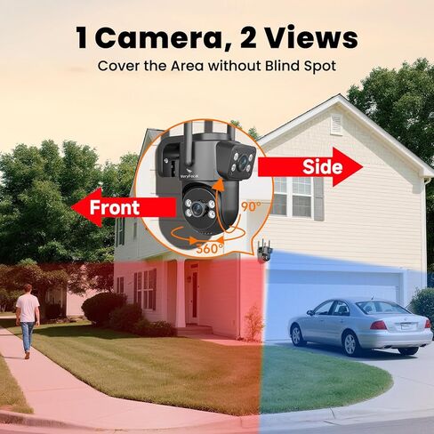 نظام أمان لاسلكي 2 في 1 بعدسة مزدوجة (10CH ​​4K NVR +6 كاميرات) - شبكة WiFi طويلة المدى 6، بدون رسوم شهرية، تخزين 500 جيجابايت، اكتشاف الذكاء الاصطناعي، مجال رؤية 180 درجة، IP66 مقاوم للماء للمنزل/المكتب/الخارج in Kuwait