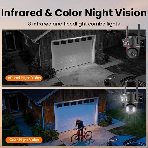 نظام أمان لاسلكي 2 في 1 بعدسة مزدوجة (10CH ​​4K NVR +6 كاميرات) - شبكة WiFi طويلة المدى 6، بدون رسوم شهرية، تخزين 500 جيجابايت، اكتشاف الذكاء الاصطناعي، مجال رؤية 180 درجة، IP66 مقاوم للماء للمنزل/المكتب/الخارج in Kuwait