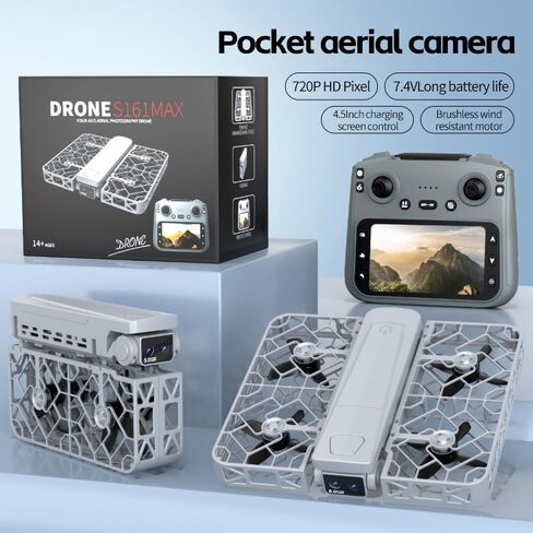 Pocket-Sized Self-Flying Camera-135g Lightweight Mini Drone,Smart Follow, 4.5-Inch Screen Remote, Electrically Adjustable Dual Cameras, Long battery life with 2 batteries,HD Image Transmission, Foldable and portable. Perfect Festival Gift in Saudi Arabia