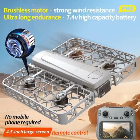 Pocket-Sized Self-Flying Camera-135g Lightweight Mini Drone,Smart Follow, 4.5-Inch Screen Remote, Electrically Adjustable Dual Cameras, Long battery life with 2 batteries,HD Image Transmission, Foldable and portable. Perfect Festival Gift in Saudi Arabia