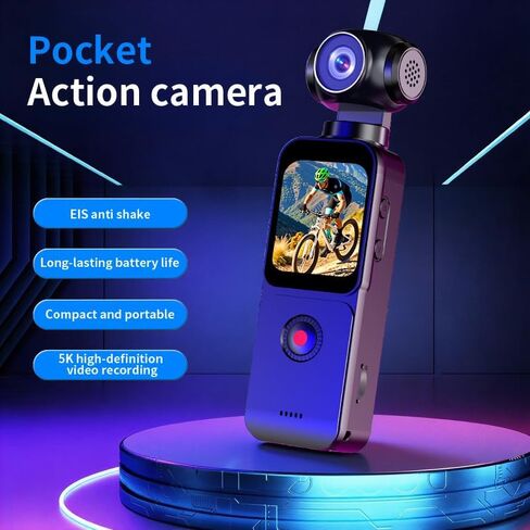HURRISE 5K Action Camera with ELS Stabilization, 270° Rotating Lens & 150° Ultra Wide Angle, 1.69" HD Screen, USB-C Rechargeable Sports Camera for Smooth Video, Vlogging, Travel & Outdoor in Saudi Arabia