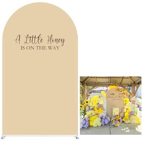 A Little Honey is ON The Way Theme Arched Backdrop Covers Beige Stretchy Arch Stand Cover for Baby Shower Birthday Party Decoration Props (No Stand!) in Saudi Arabia