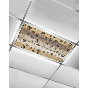 3 Pack Fluorescent Light Cover, Cute Dog Claws Light Covers for Ceiling Lights, Farmhouse Brown Grey Wooden Puppy Pawprints Magnetic Lights Filters Ceiling Shade for Classroom/Office - 4 x 2 Feet in Saudi Arabia