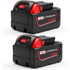8.0Ah 18V استبدال عالي السعة لبطارية ميلووكي 18 فولت متوافقة مع بطارية ميلووكي 18 فولت 48-11-1812 48-11-1820 48-11-1840 48-11-1850 48-11-1852 48-11-1862 (2 حزمة) in Kuwait