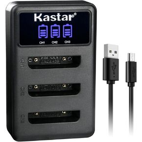 Kastar 4 بطاريات وشاحن USB ثلاثي LCD متوافق مع بطارية Minolta NP-45، Minolta MN5Z 20MP 5X، MN12Z 20MP 12X، MN22Z 20MP 22X، MN30WP 21 MP / 1080P HD كاميرا رقمية مقاومة للماء in Kuwait